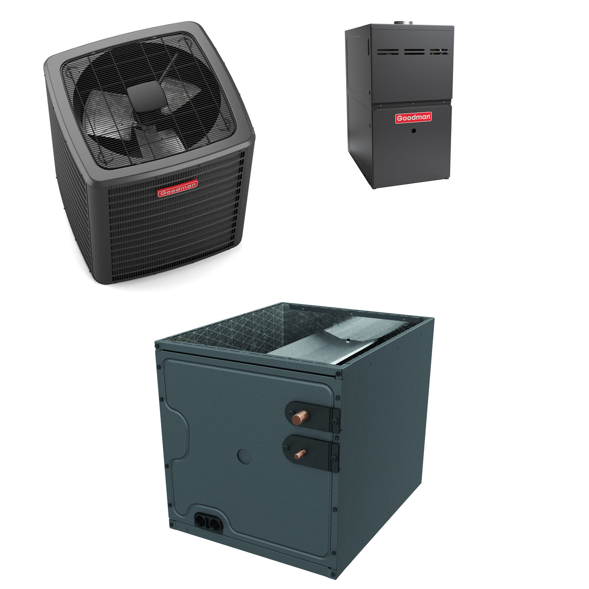 Goodman - 2.0 Ton Cooling - 60k BTU/Hr Heating - Air Conditioner + Variable Speed Furnace System - 17.2 SEER2 - 80% AFUE - Upflow