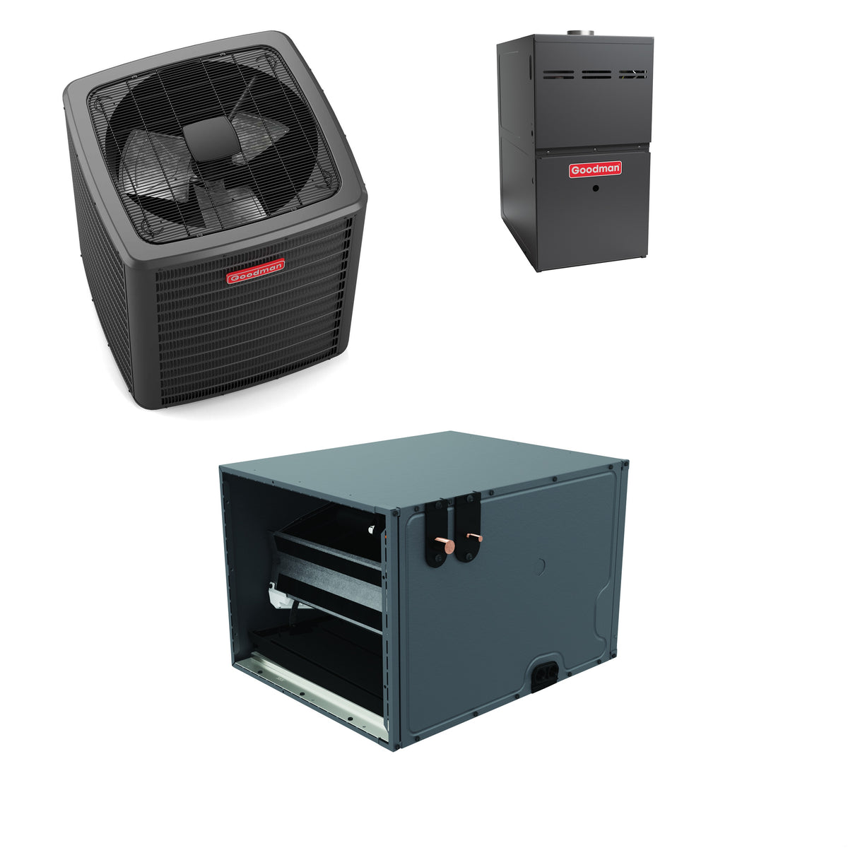 Goodman - 2.0 Ton Cooling - 60k BTU/Hr Heating - Air Conditioner + Variable Speed Furnace System - 17.2 SEER2 - 80% AFUE - Horizontal