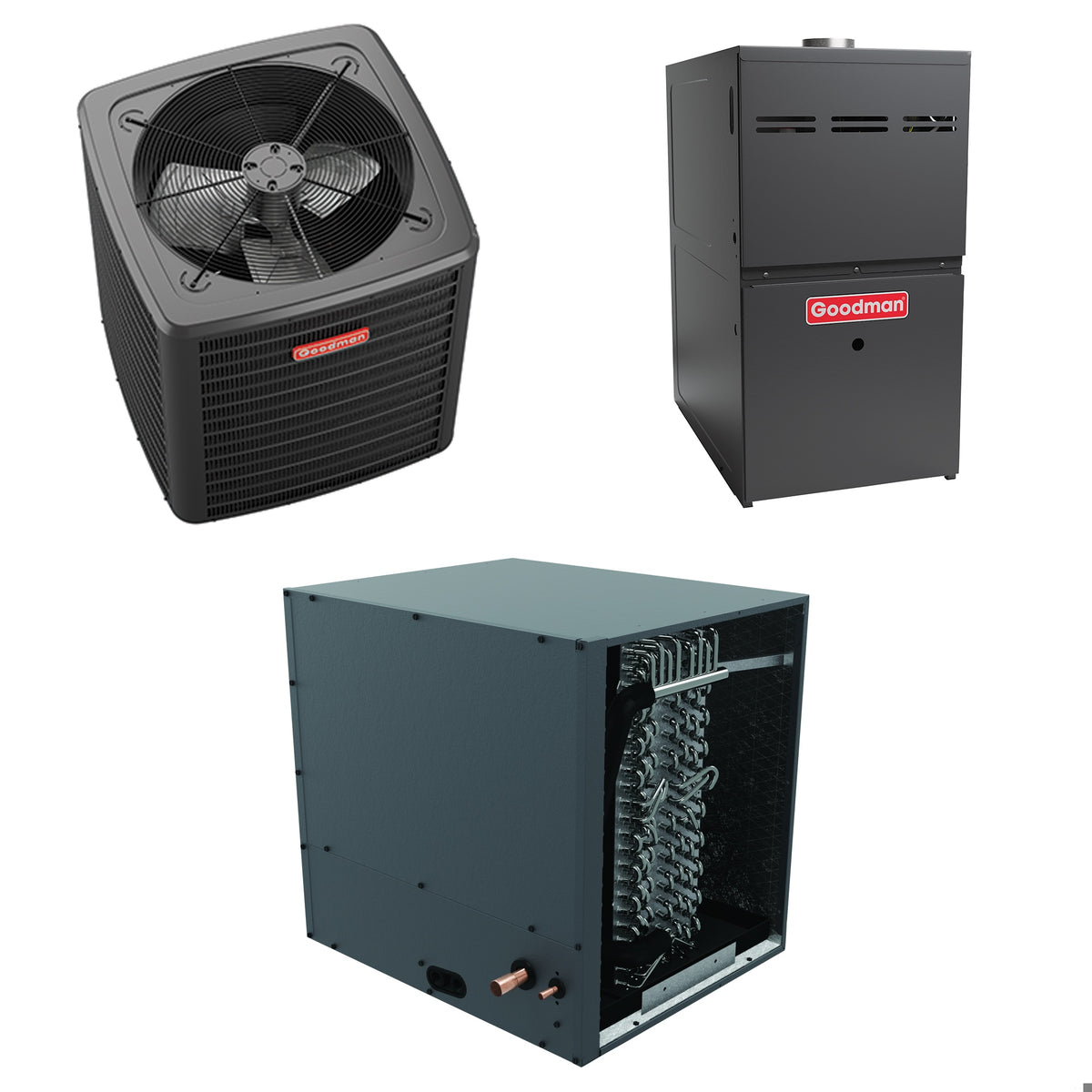 Goodman - 3.0 Ton Cooling - 80k BTU/Hr Heating - Air Conditioner + Multi Speed Furnace System - 15.2 SEER2 - 80% AFUE - Horizontal