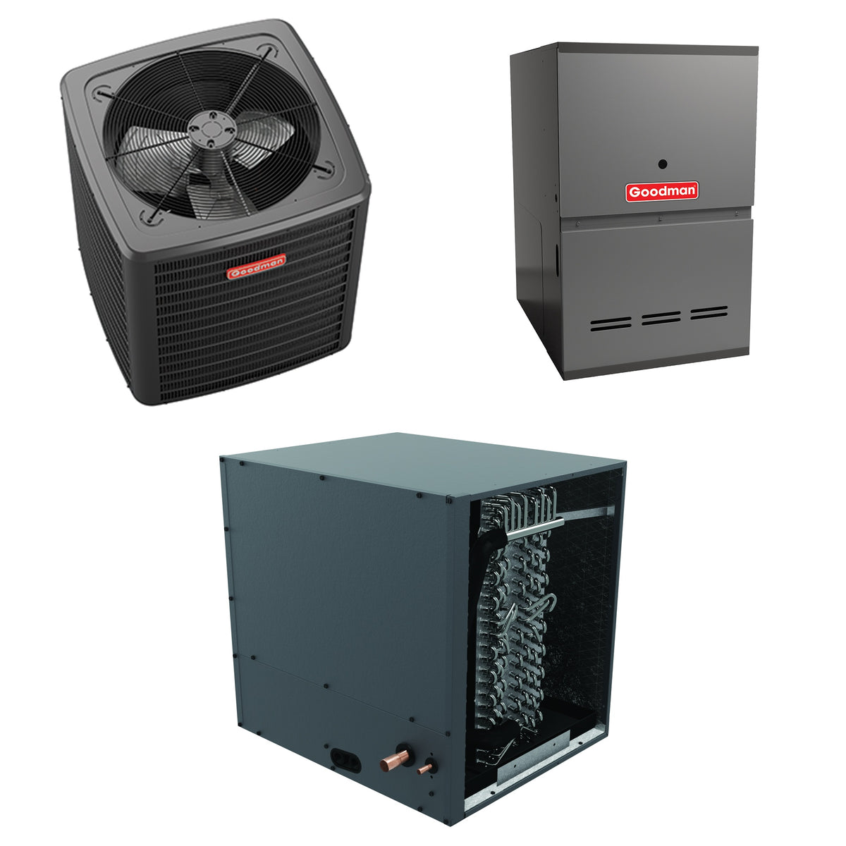 Goodman - 3.0 Ton Cooling - 80k BTU/Hr Heating - Air Conditioner + Variable Speed Furnace System - 15.2 SEER2 - 80% AFUE - Horizontal