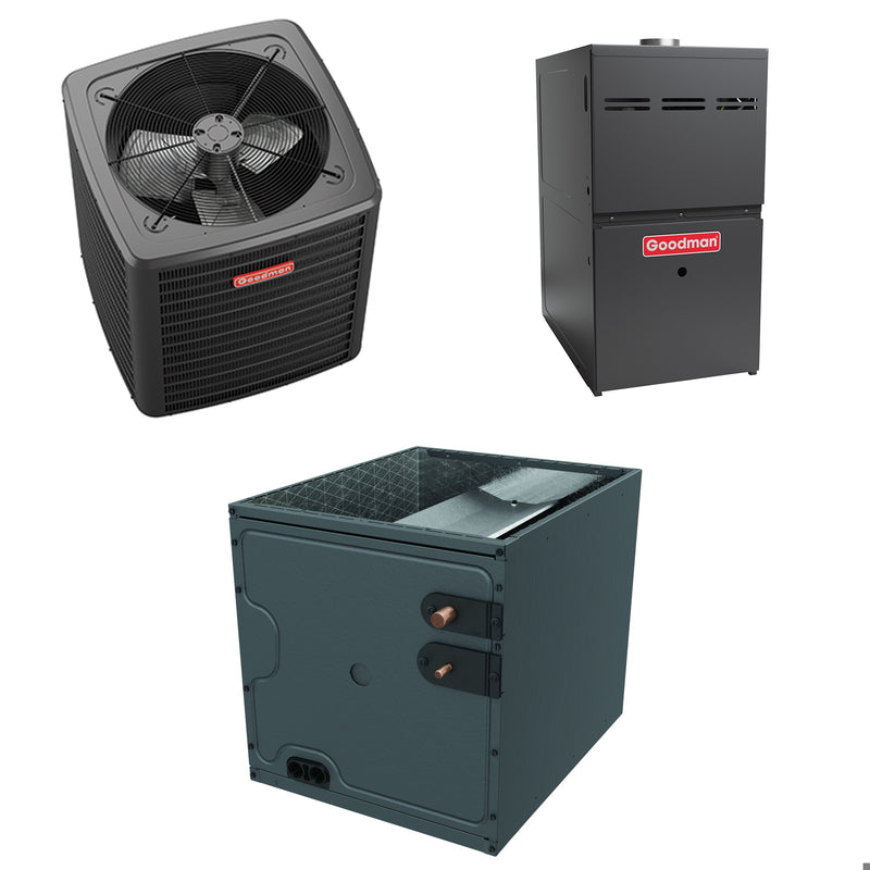 Goodman - 3.0 Ton Cooling - 80k BTU/Hr Heating - Air Conditioner + Multi Speed Furnace System - 14.5 SEER2 - 80% AFUE - Upflow