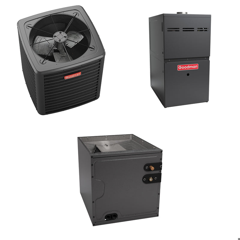 Goodman - 3 Ton Cooling - 100k BTU/Hr Heating - Air Conditioner + Variable Speed Furnace System - 13.8 SEER2 - 80% AFUE - Upflow