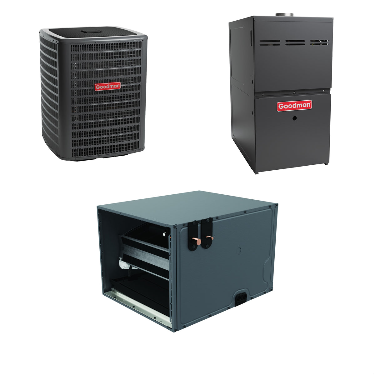 Goodman - 1.5 Ton Cooling - 60k BTU/Hr Heating - Air Conditioner + Multi Speed Furnace System - 14.5 SEER2 - 80% AFUE - Horizontal