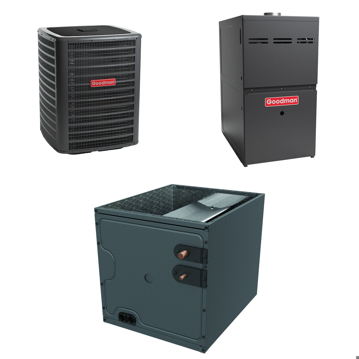 Goodman - 1.5 Ton Cooling - 60k BTU/Hr Heating - Air Conditioner + Multi Speed Furnace System - 14.5 SEER2 - 80% AFUE - Downflow