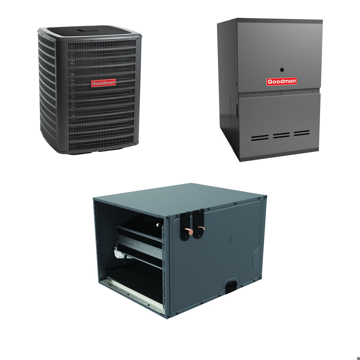 Goodman - 1.5 Ton Cooling - 60k BTU/Hr Heating - Air Conditioner + Variable Speed Furnace System - 15 SEER2 - 80% AFUE - Horizontal