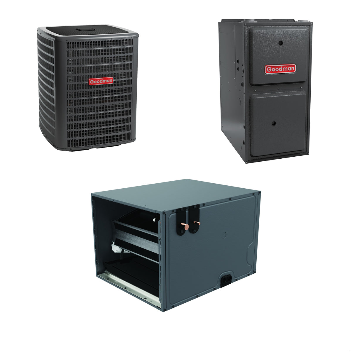 Goodman - 1.5 Ton Cooling - 60k BTU/Hr Heating - Air Conditioner + Variable Speed Furnace System - 15 SEER2 - 96% AFUE - Horizontal