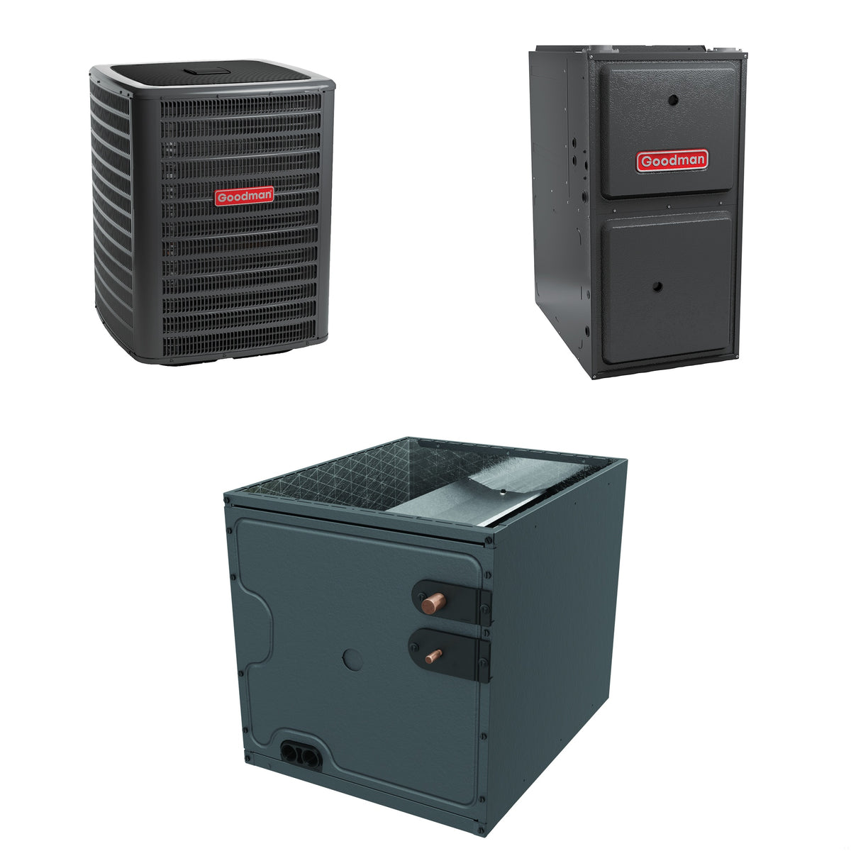 Goodman - 1.5 Ton Cooling - 40k BTU/Hr Heating - Air Conditioner + Multi Speed Furnace System - 14.5 SEER2 - 96% AFUE - Upflow