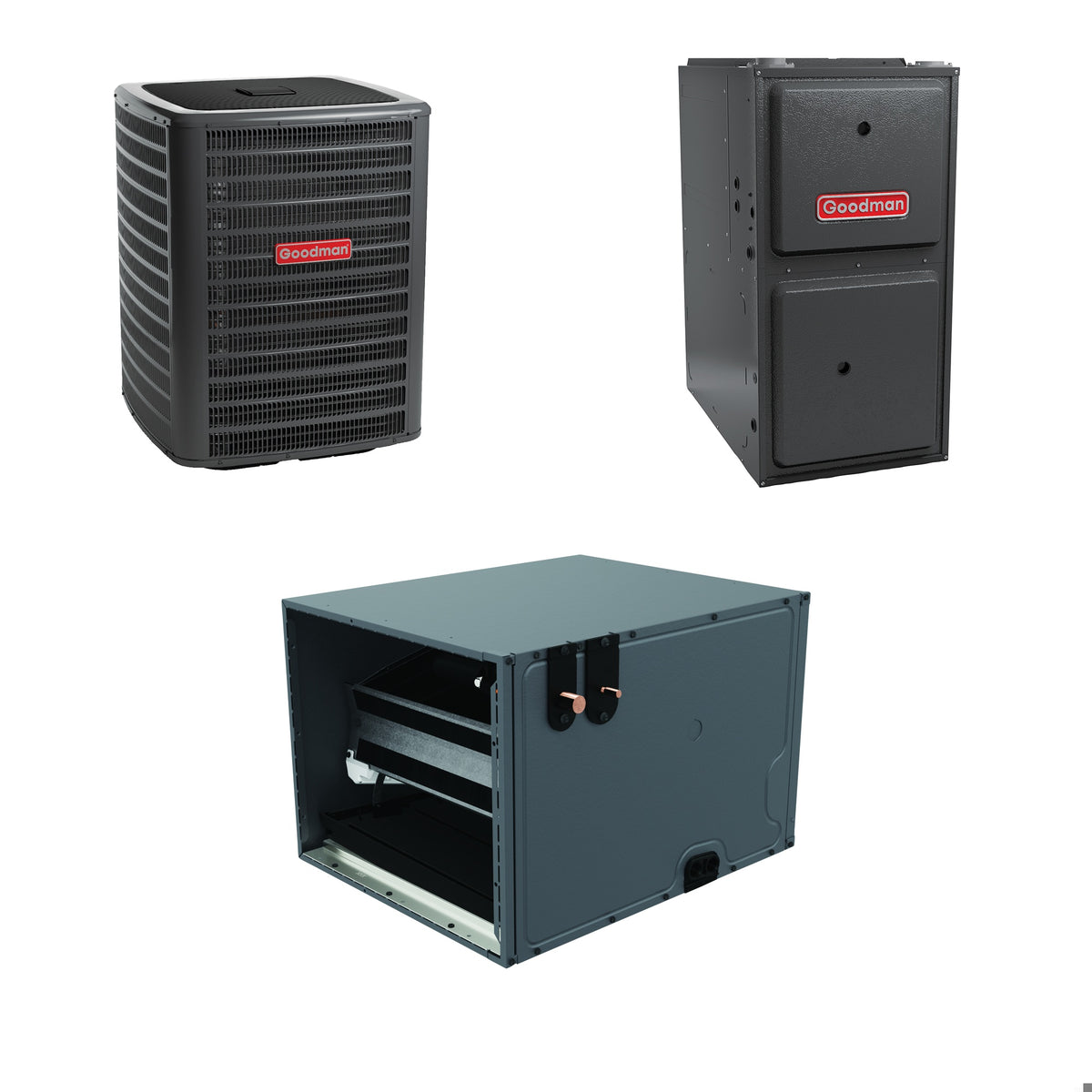 Goodman - 1.5 Ton Cooling - 40k BTU/Hr Heating - Air Conditioner + Multi Speed Furnace System - 14.5 SEER2 - 96% AFUE - Horizontal