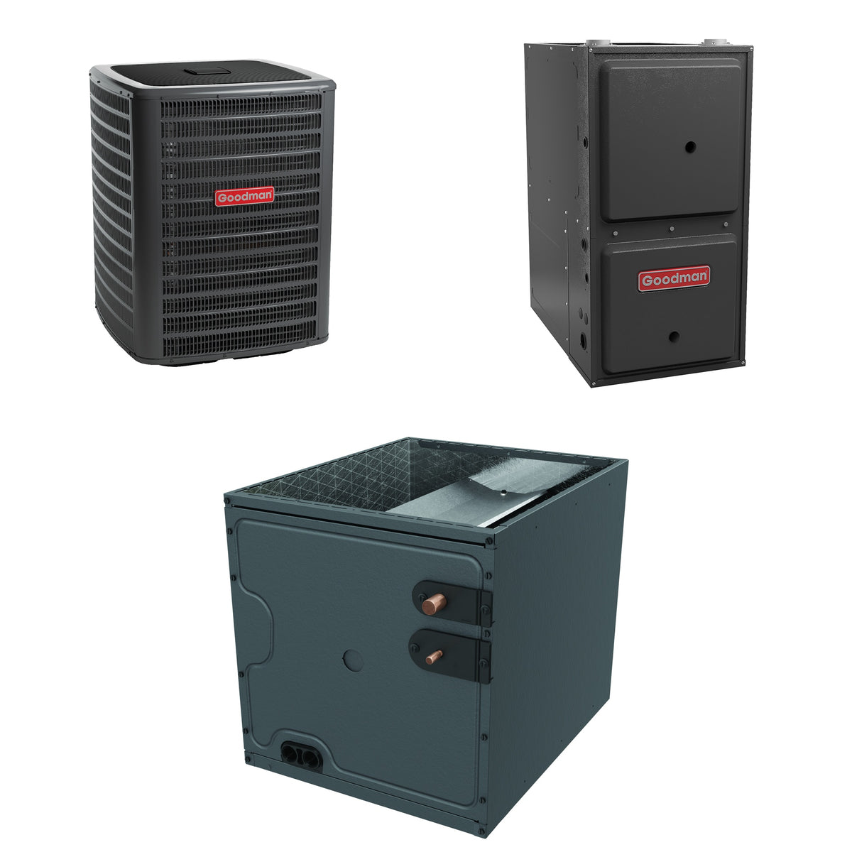 Goodman - 1.5 Ton Cooling - 60k BTU/Hr Heating - Air Conditioner + Variable Speed Furnace System - 15 SEER2 - 97% AFUE - Upflow