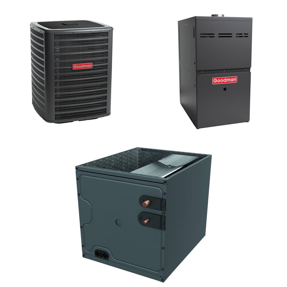 Goodman - 2.0 Ton Cooling - 80k BTU/Hr Heating - Air Conditioner + Variable Speed Furnace System - 15 SEER2 - 80% AFUE - Upflow