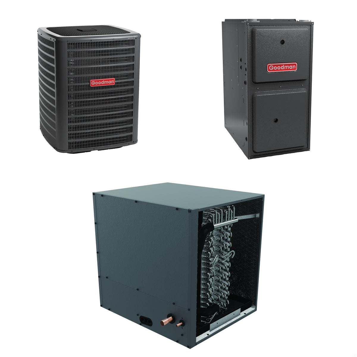 Goodman - 3.0 Ton Cooling - 80k BTU/Hr Heating - Air Conditioner + Multi Speed Furnace System - 15 SEER2 - 96% AFUE - Horizontal