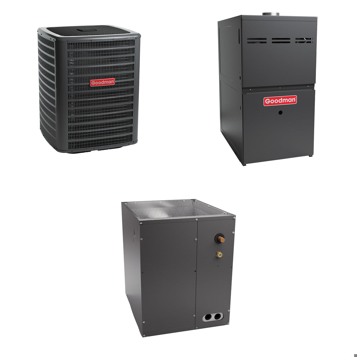 Goodman - 3.5 Ton Cooling - 80k BTU/Hr Heating - Air Conditioner + Multi Speed Furnace System - 14.5 SEER2 - 80% AFUE - Downflow