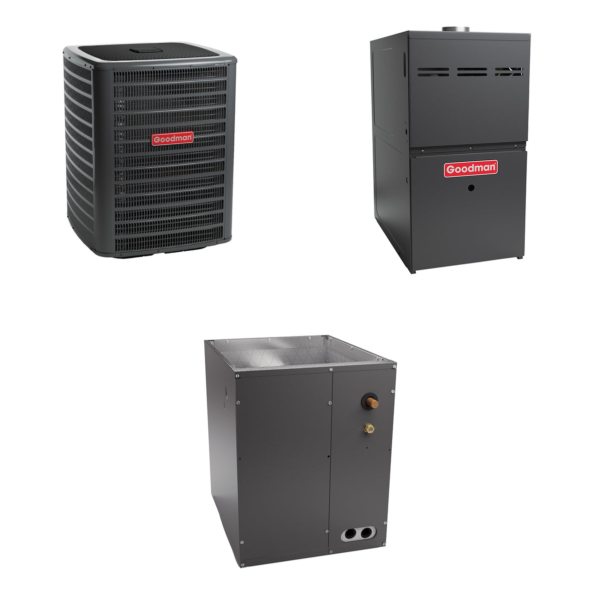 Goodman - 3.5 Ton Cooling - 100k BTU/Hr Heating - Air Conditioner + Multi Speed Furnace System - 14.5 SEER2 - 80% AFUE - Downflow