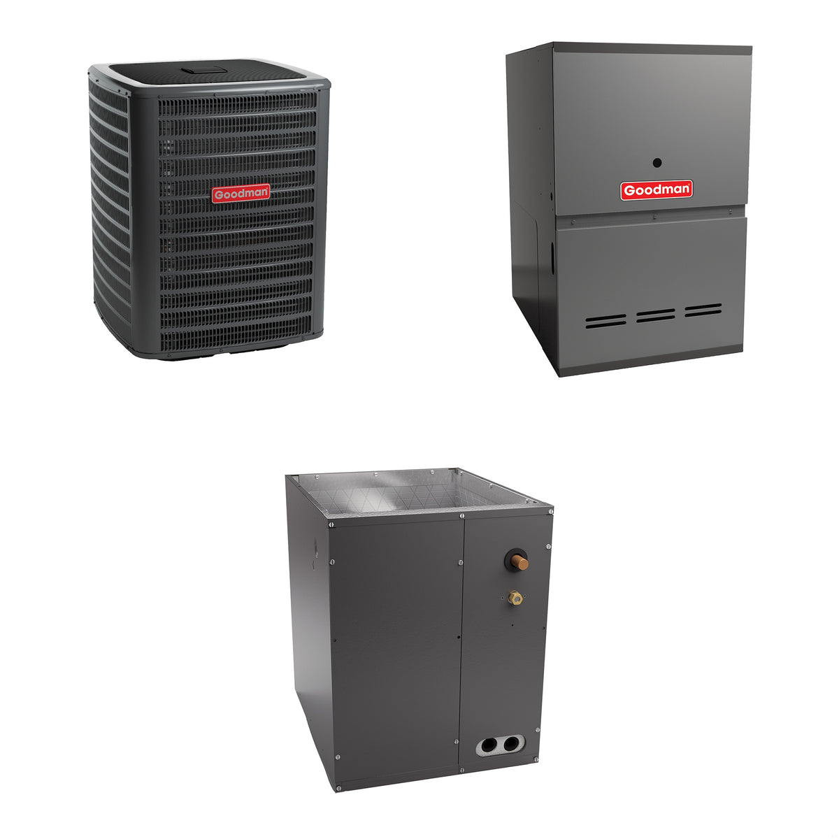 Goodman - 3.5 Ton Cooling - 100k BTU/Hr Heating - Air Conditioner + Variable Speed Furnace System - 15 SEER2 - 80% AFUE - Downflow