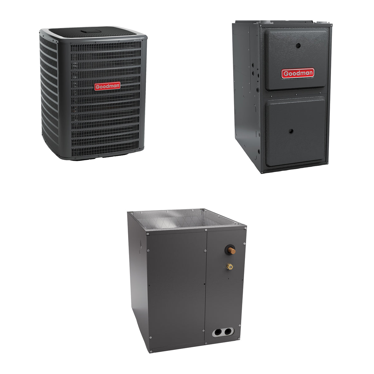 Goodman - 3.5 Ton Cooling - 80k BTU/Hr Heating - Air Conditioner + Variable Speed Furnace System - 15 SEER2 - 96% AFUE - Downflow