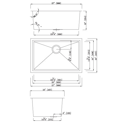 DAKOTA Dakota Plumbing Products GSZ-2718 Undermount Kitchen Sink