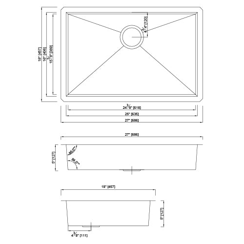 DAKOTA Dakota Plumbing GSZ-2718ADA Undermount Kitchen Sink Ada