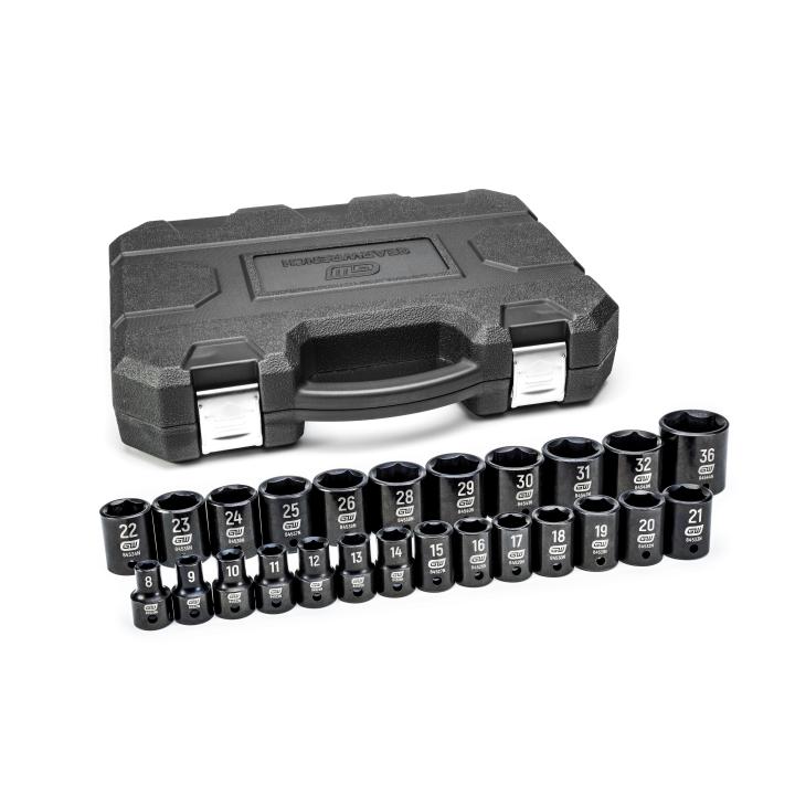 Gearwrench 84933N 25 Piece 1/2 Drive Standard Impact Socket Set 6 Points 8 to 36mm Metric Measurement Standard