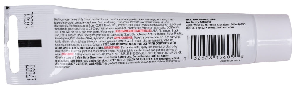 Hercules 15605 Real Tuff Thread Sealant 1.1 oz Tube