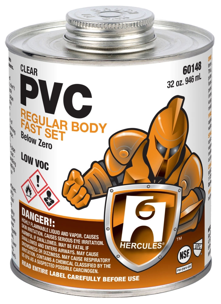 Hercules 60148 PVC Cement Clear Solvent Regular Body Fast Set 32 Ounce