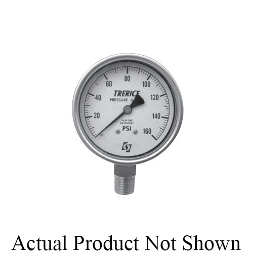 Trerice 700LFSS4004LA1000 700 Industrial Pressure Gauge, 0 to 1000 psi Pressure, 1/2 in MNPT Connection, 4 in Dia Dial