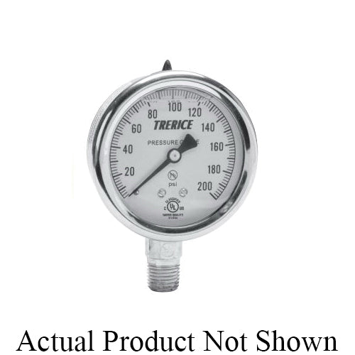 Trerice D83LFSS2502BA160 D80 Industrial Pressure Gauge, 0 to 160 psi Pressure, 1/4 in MNPT Connection, 2-1/2 in Diameter Dial