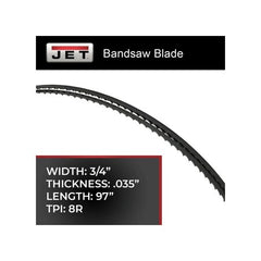 Jet 5674032 Welded Band Saw Blade, 97 Length, 34 Blade Width, 0035 Blade Thickness, Carbon Steel Blade