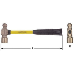 Ampco Safety Tools H-00FG Ball Peen Hammer Non-Sparking Non-Magnetic Corrosion Resistant 0.25 lb 10 OAL