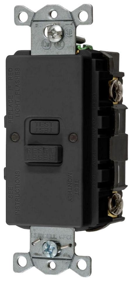 Hubbell GFBFST20BK GFCI Receptacle 1-Phase Blank Face Heavy Duty Standard Self Test