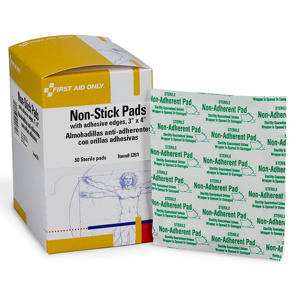 First Aid Only I261 Non-Stick Pads with Adhesive Edges 3 x 4 50/Box