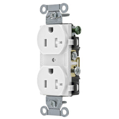 Hubbell CR20WHITR Wiring Device-Kellems 1-Phase Duplex Self-Grounding Standard Tamper Resistant Traditional Screw Mount Straight Blade Receptacle 125 VAC 20 A 5-20R