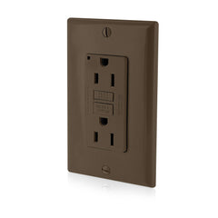 Leviton GFNT1 GFCI Receptacle, Duplex, 125 VAC, 15 Amp, 2 Poles, 3 Wires, Brown