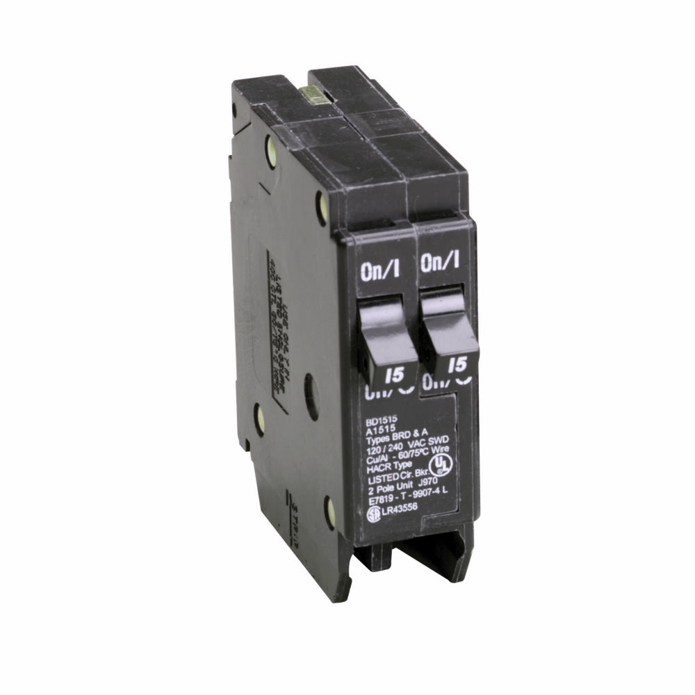 EATON BD1515 Type BD Duplex Circuit Breaker 120 VAC (2) 15 A 10 kA Interrupt