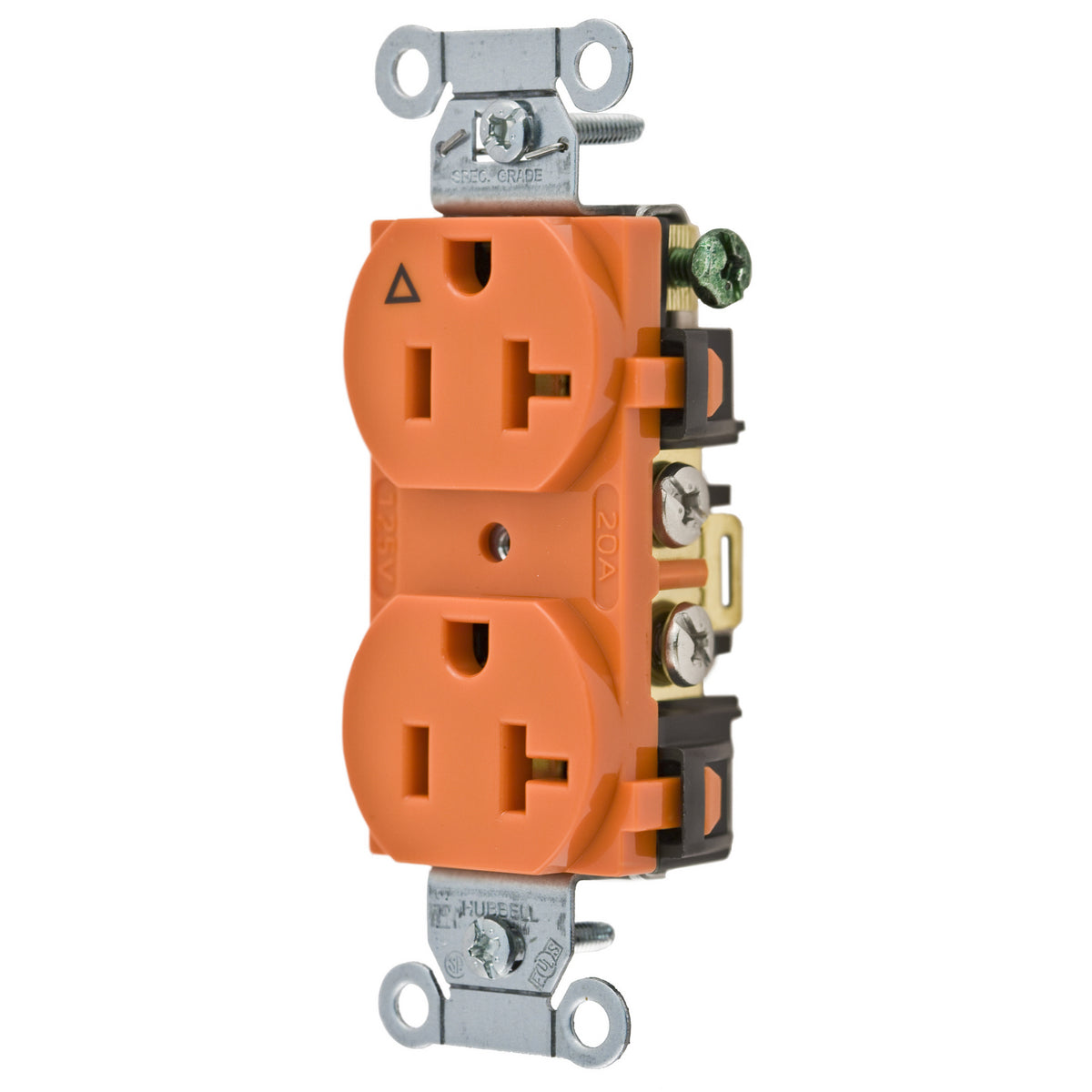 Hubbell IG20CR Wiring Device-Kellems 1-Phase Corrosion-Resistant Duplex Isolated Ground Standard Traditional Screw Mount Straight Blade Receptacle 125 VAC 20 A