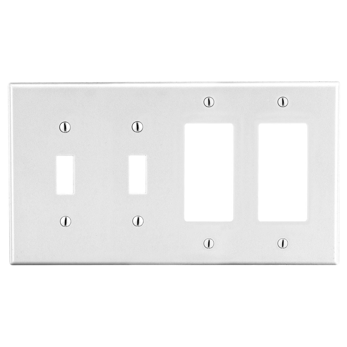 Hubbell P2262W Wallplate, 4-Gangs, 2 Toggles, 2 Decora