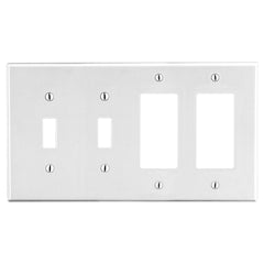 Hubbell P2262W Wallplate, 4-Gangs, 2 Toggles, 2 Decora