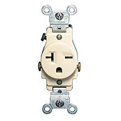 Leviton 5821-I 20 Amp 250 Volt Narrow Body Single Receptacle Straight Blade Commercial Grade Grounding