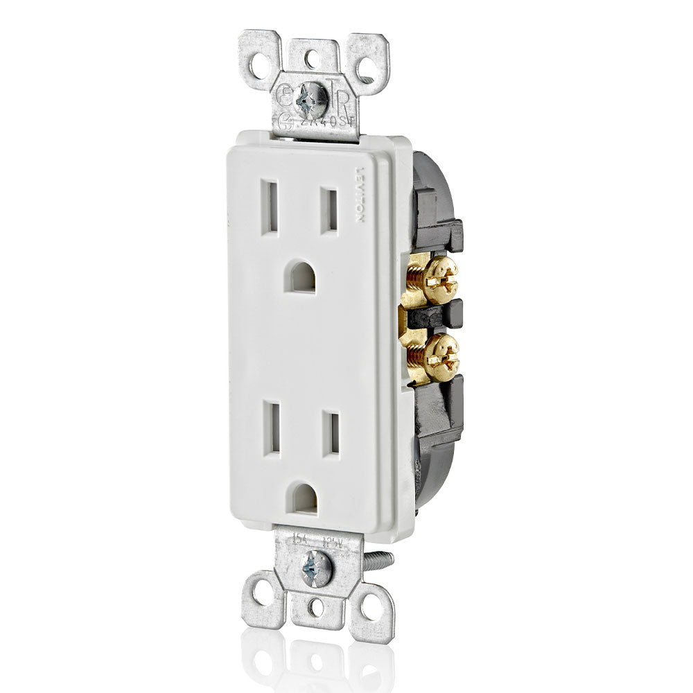 Leviton T5325-W 15 Amp 125 Volt, Tamper Resistant, Decora Duplex Receptacle, Straight Blade, Grounding, 1-Pack