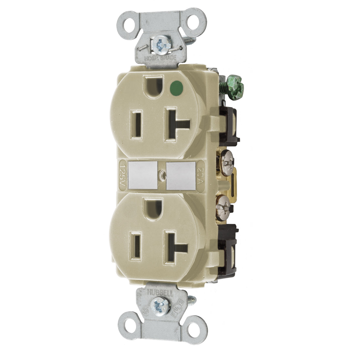 Hubbell 8300IV Wiring Device-Kellems 1-Phase Duplex Self-Grounding Standard Traditional Screw Mount Receptacle