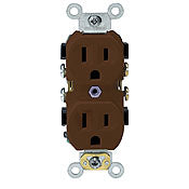 Leviton BR15 15-Amp, 125-Volt, Narrow Body Duplex Receptacle, Straight Blade, Commercial Grade, Self Grounding, Brown