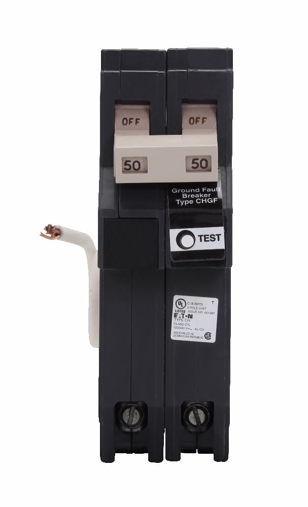 EATON CH260GFT Type CH Ground Fault Self-Test Circuit Breaker, 120/240 VAC, 60 A, 10 kA Interrupt, 2 Poles, Common Trip