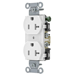 Hubbell BR20WHI Wiring Device-Kellems 1-Phase Duplex Self-Grounding Screw Mount Receptacle 125 VAC 20 A