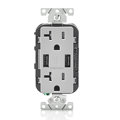 Leviton T5832-GY Combination USB Charger & Duplex Receptacle Device 20A 125V