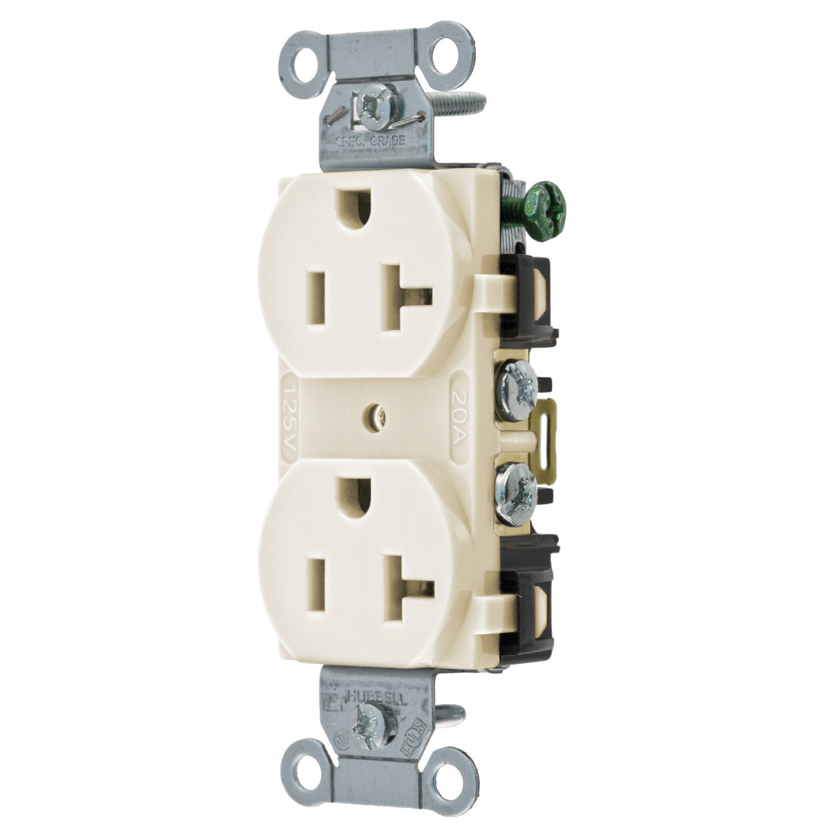 Hubbell BR20LA Wiring Device-Kellems 1-Phase Duplex Standard Traditional Screw Mount Straight Blade Receptacle 20A 125V