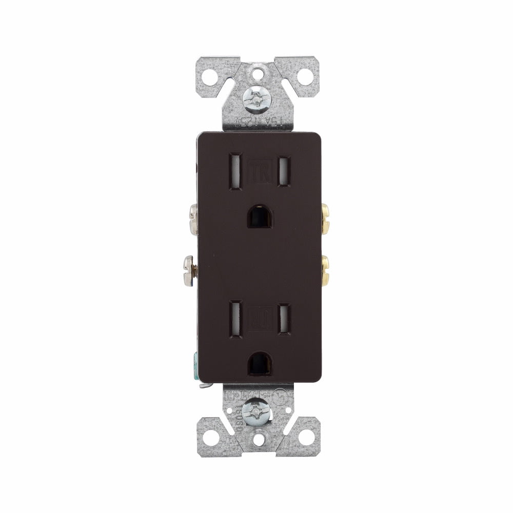 EATON TR1107B-BOX Duplex Decorator Straight Blade Tamper Resistant Grounding Receptacle 125 VAC 15 A 2 Poles 3 Wires Brown