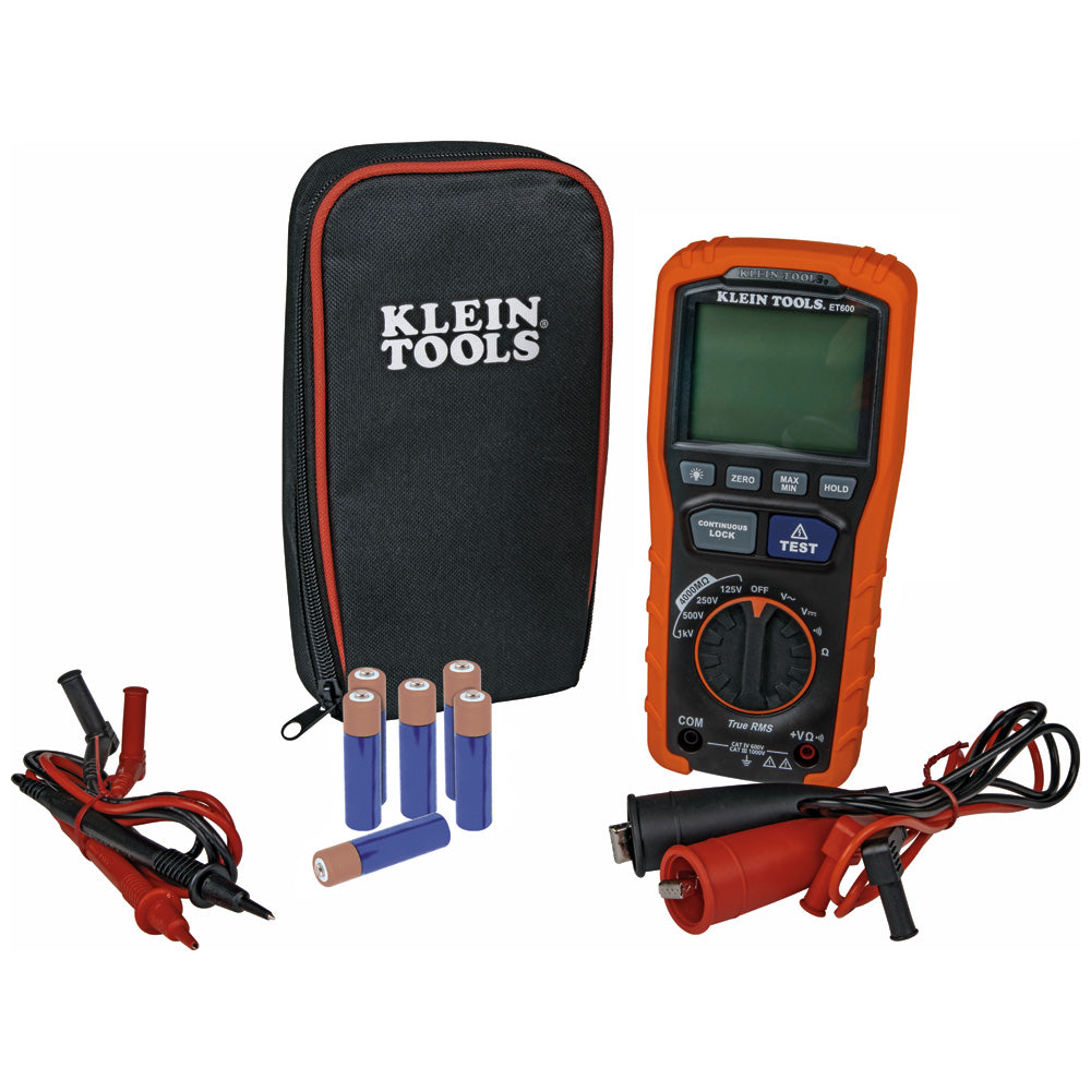 Klein Tools ET600 Insulation Resistance Tester Auto-Ranging TRMS Multimeter Orange/Black