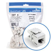 Leviton 61110-BW6 eXtreme CAT6 QuickPort Jack QuickPack, White, 25-Pack