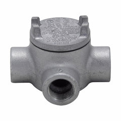 Crouse-Hinds GUAT14 Conduit Outlet Box, 1/2 In, 2 Cover Opening Diameter, Feraloy Iron Alloy, T Shape