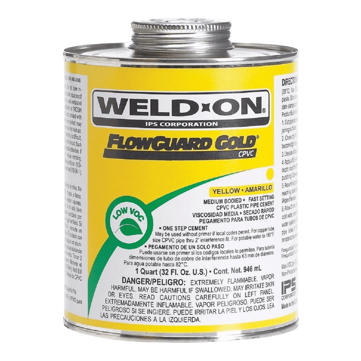 IPS Corporation 11028 FlowGuard Gold Medium Bodied CPVC Pipe Cement, 1/2 pt Metal Can, Yellow