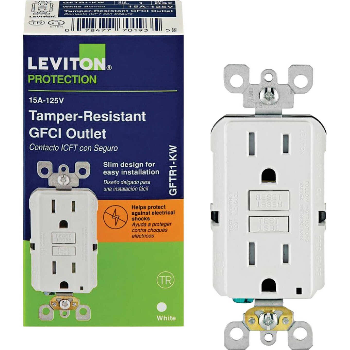 LEVITON Leviton RN2-GFTR1-0KW SmartLockPro Self-Test Tamper Resistant GFCI Outlet 15A 125V (1-Pack) LVTRN2GFTR10KW